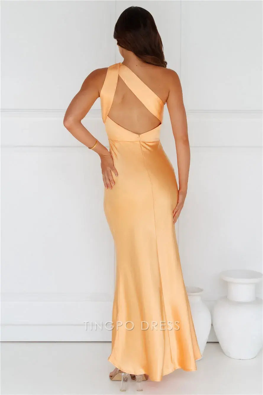Simple Sheath/Column One Shoulder Sleeveless Open Back Ankle-Length prom dress